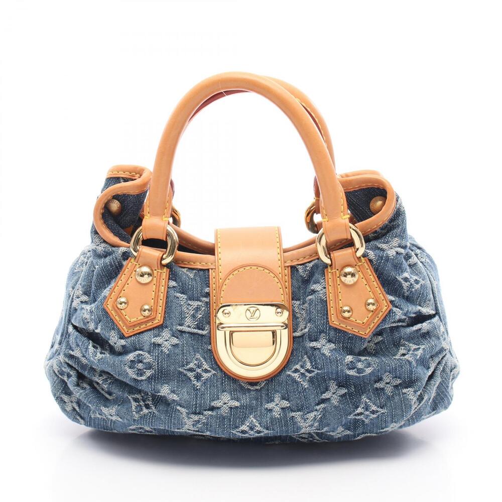 Louis Vuitton Pleaty Monogram Denim Handbag Leather Blue